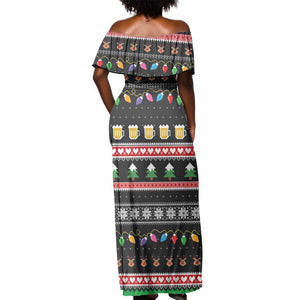 Ho Ho Ho Hold My Beer Santa Afro Off Shoulder Maxi Dress Christmas Beer