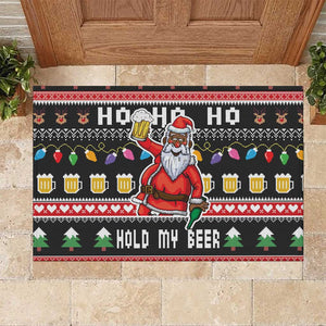 Ho Ho Ho Hold My Beer Santa Afro Rubber Doormat Christmas Beer