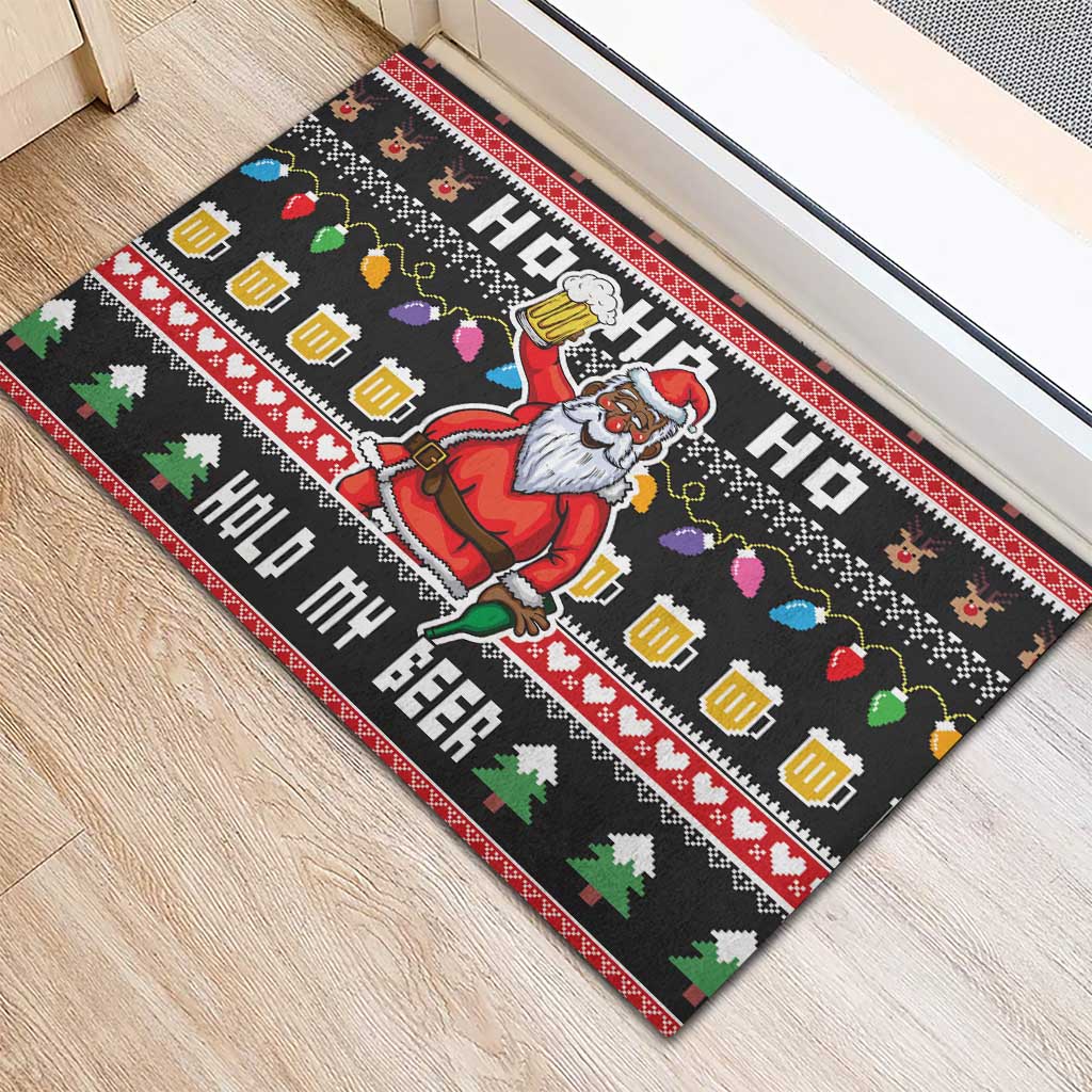 Ho Ho Ho Hold My Beer Santa Afro Rubber Doormat Christmas Beer