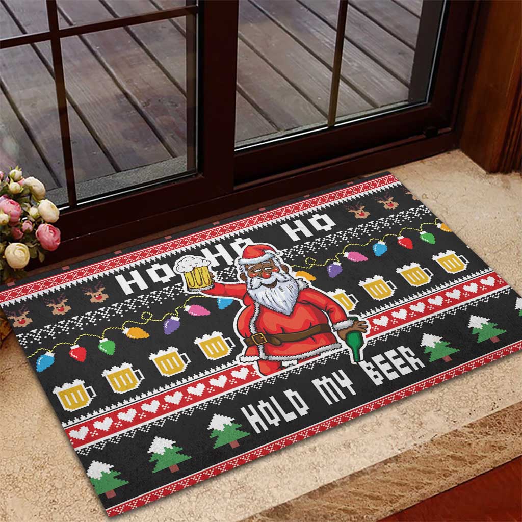 Ho Ho Ho Hold My Beer Santa Afro Rubber Doormat Christmas Beer