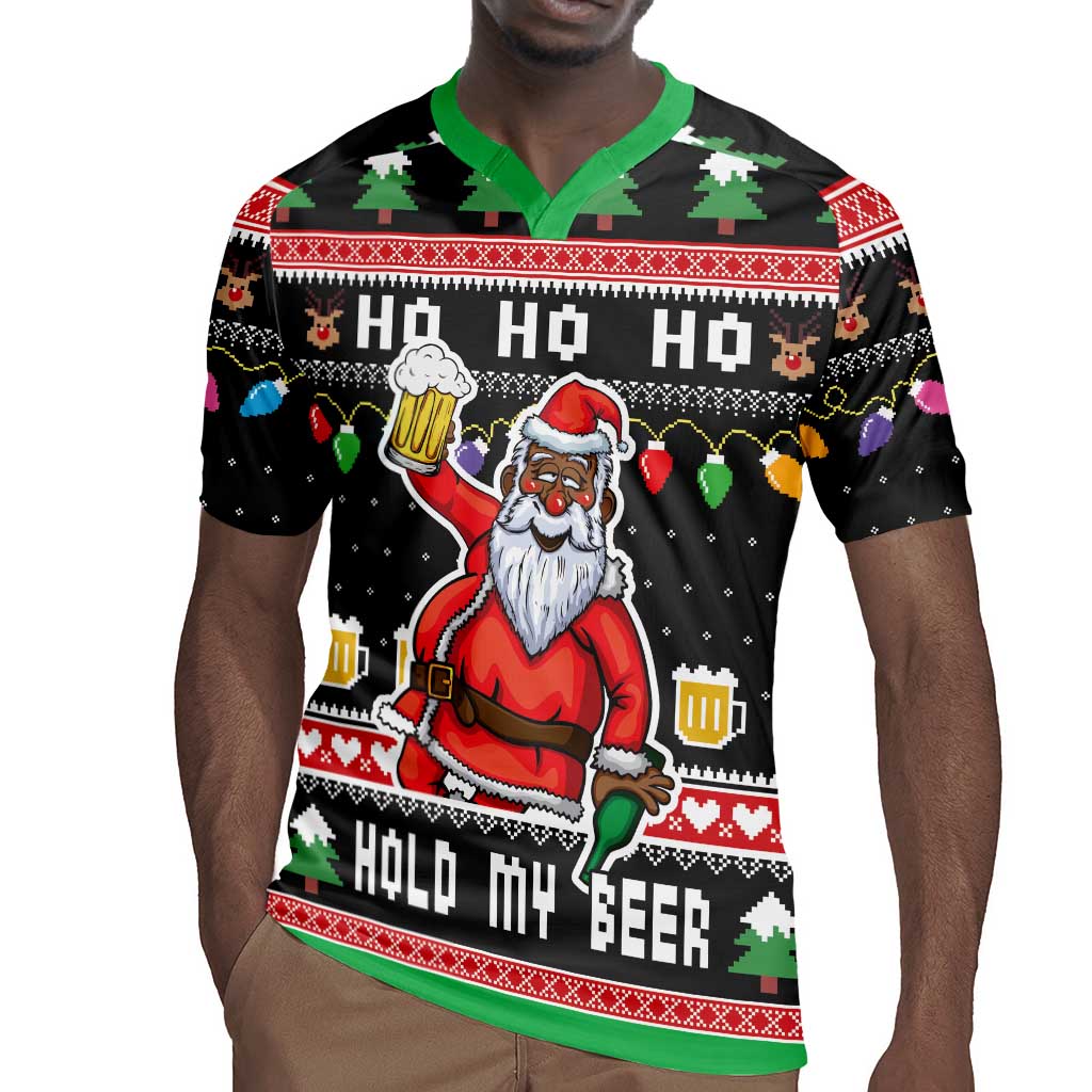 Ho Ho Ho Hold My Beer Santa Afro Rugby Jersey Christmas Beer