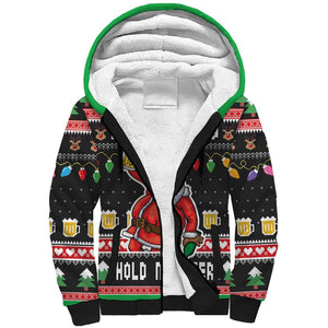 Ho Ho Ho Hold My Beer Santa Afro Sherpa Hoodie Christmas Beer