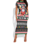 Ho Ho Ho Hold My Beer Santa Afro Short Sleeve Bodycon Dress Christmas Beer DT03