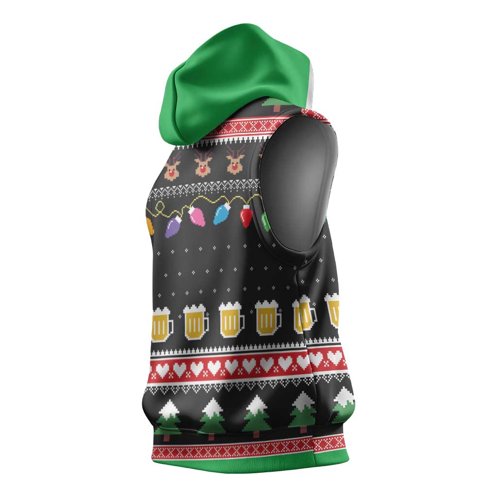 Ho Ho Ho Hold My Beer Santa Afro Sleeveless Hoodie Christmas Beer - African Pride