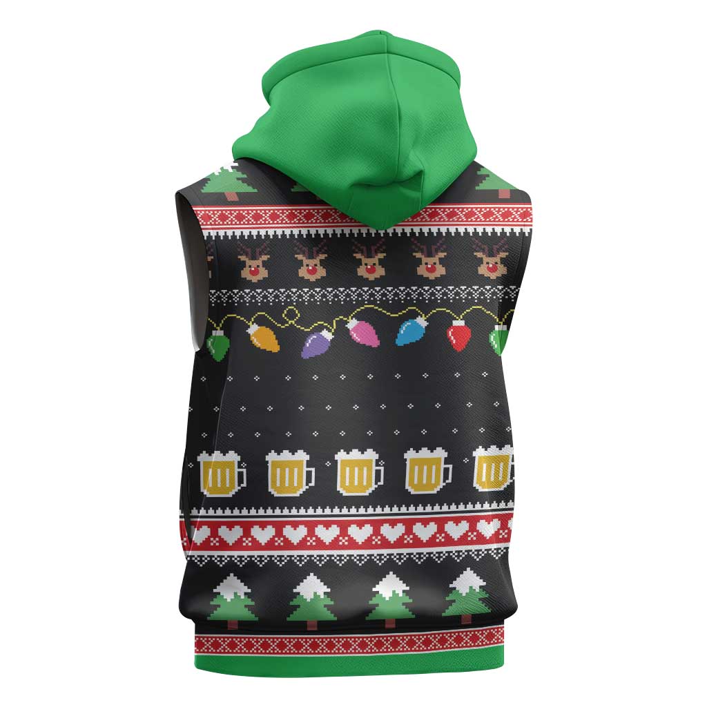 Ho Ho Ho Hold My Beer Santa Afro Sleeveless Zip Hoodie Christmas Beer - African Pride