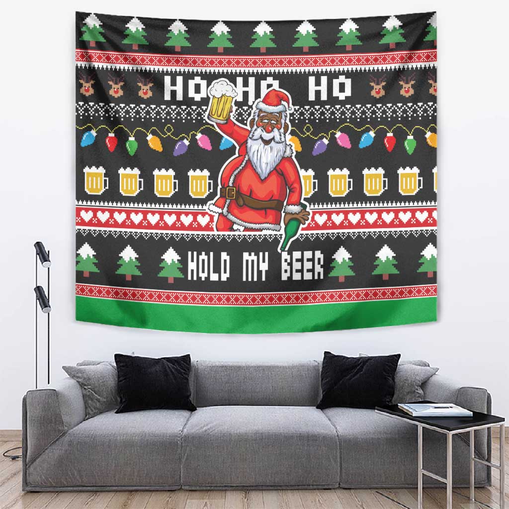 Ho Ho Ho Hold My Beer Santa Afro Tapestry Christmas Beer