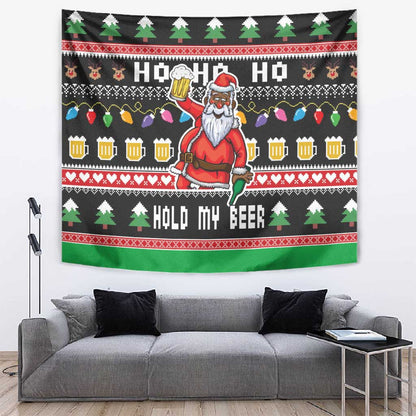 Ho Ho Ho Hold My Beer Santa Afro Tapestry Christmas Beer