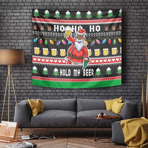 Ho Ho Ho Hold My Beer Santa Afro Tapestry Christmas Beer