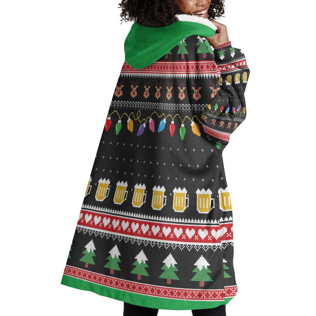 Ho Ho Ho Hold My Beer Santa Afro Wearable Blanket Hoodie Christmas Beer