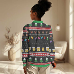 Ho Ho Ho Hold My Beer Santa Afro Women Casual Shirt Christmas Beer DT03