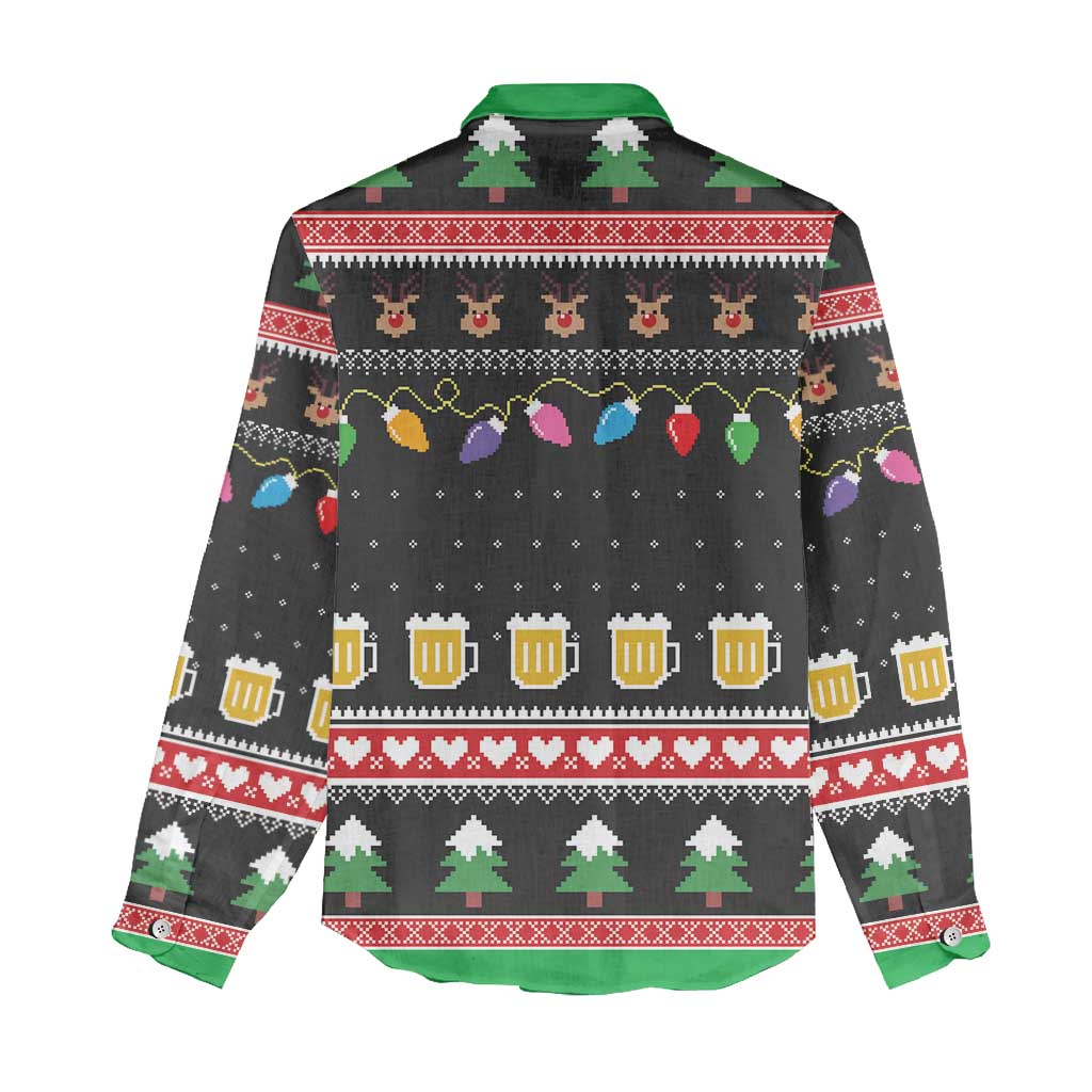 Ho Ho Ho Hold My Beer Santa Afro Women Casual Shirt Christmas Beer DT03