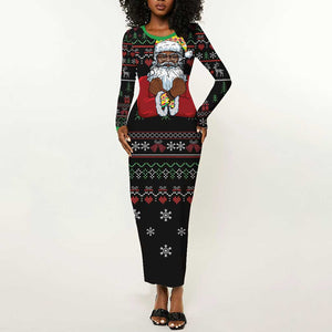 Santa Claus African Christmas Long Sleeve Bodycon Dress Traditional Costume DT03
