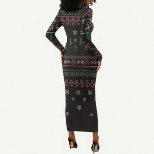 Santa Claus African Christmas Long Sleeve Bodycon Dress Traditional Costume DT03
