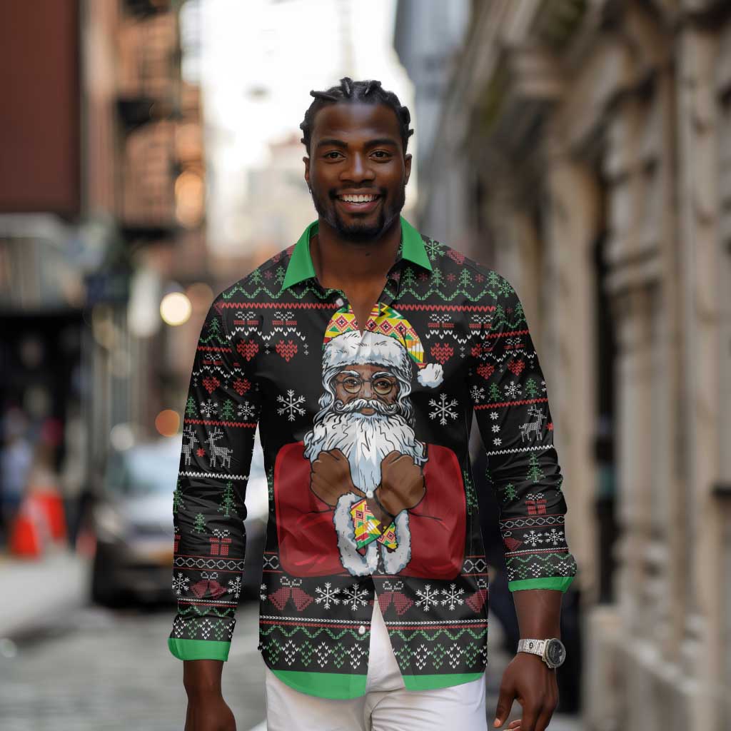 Santa Claus African Christmas Long Sleeve Button Shirt Traditional Costume