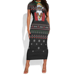 Santa Claus African Christmas Short Sleeve Bodycon Dress Traditional Costume DT03