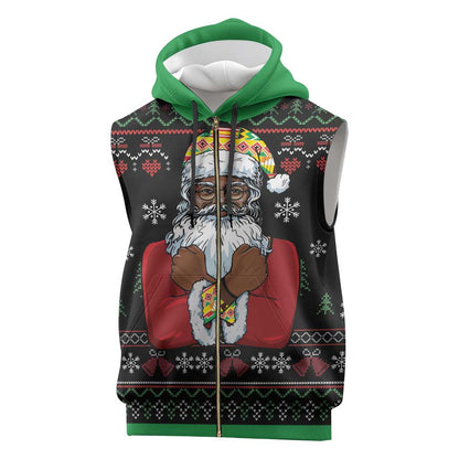 Santa Claus African Christmas Sleeveless Zip Hoodie Traditional Costume - African Pride