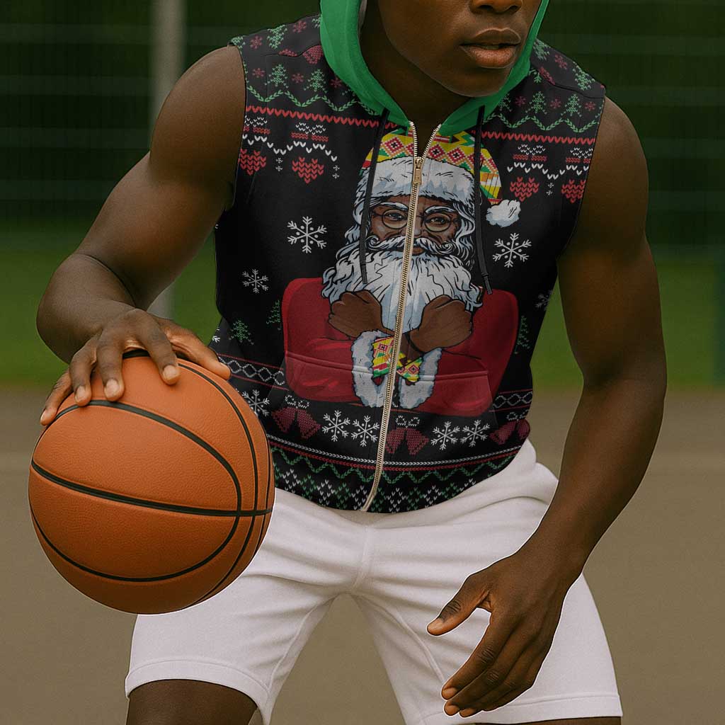 Santa Claus African Christmas Sleeveless Zip Hoodie Traditional Costume - African Pride
