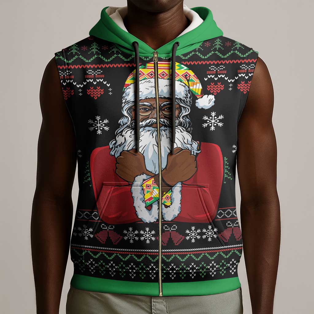 Santa Claus African Christmas Sleeveless Zip Hoodie Traditional Costume - African Pride