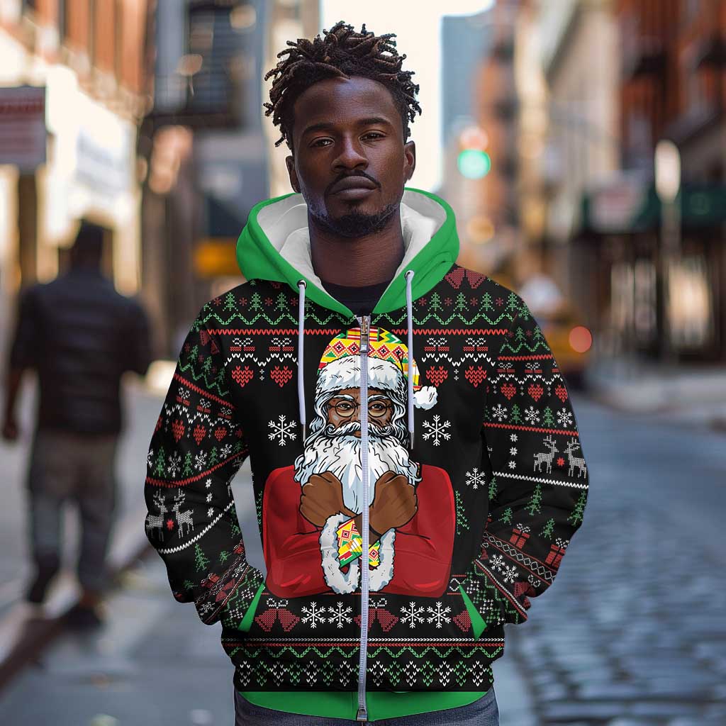 Santa Claus African Christmas Zip Hoodie Traditional Costume