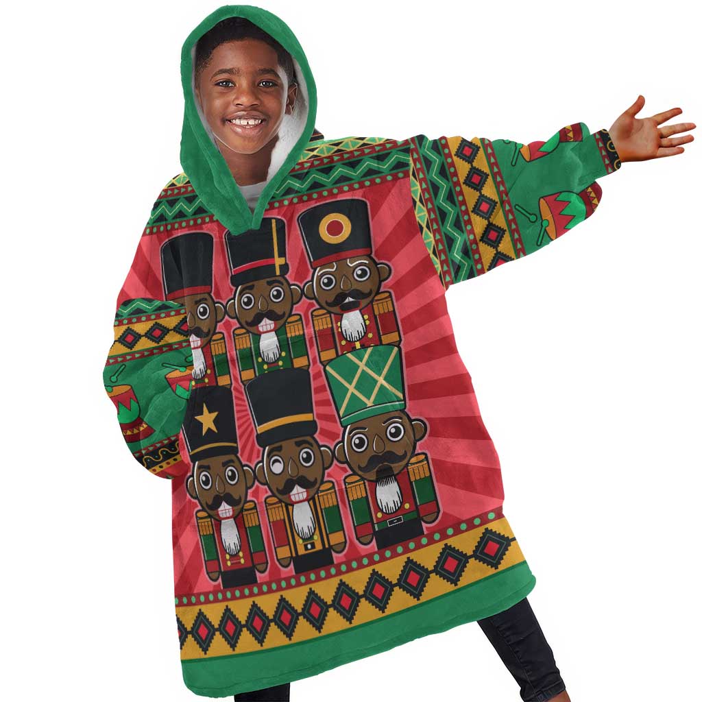 Black Nutcrackers Kid Wearable Blanket Hoodie Afro Christmas