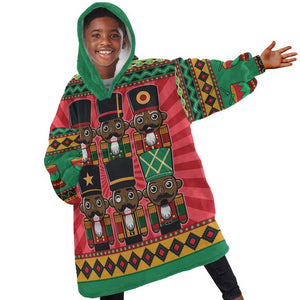 Black Nutcrackers Kid Wearable Blanket Hoodie Afro Christmas
