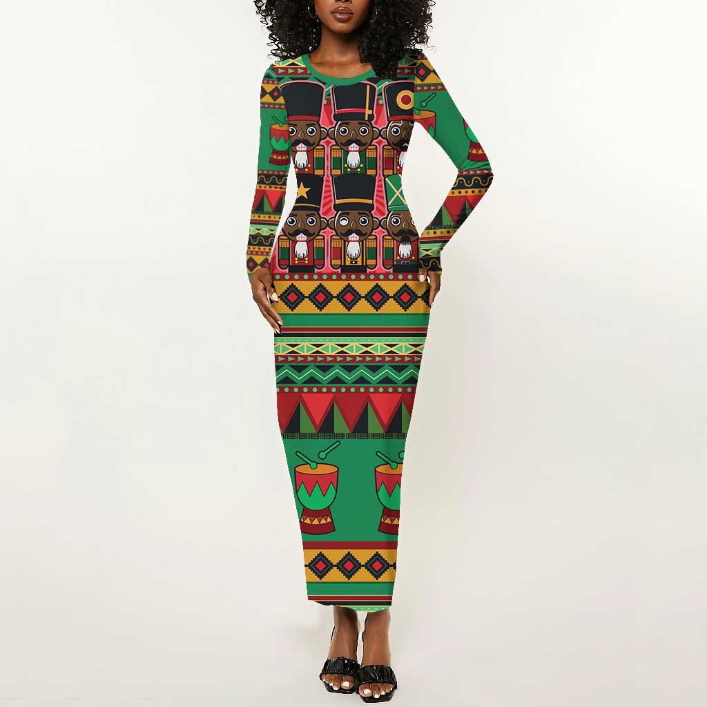 Black Nutcrackers Long Sleeve Bodycon Dress Afro Christmas DT03
