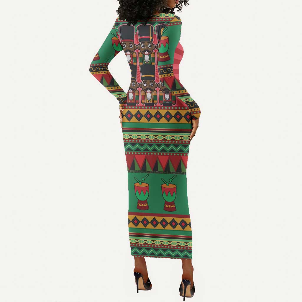 Black Nutcrackers Long Sleeve Bodycon Dress Afro Christmas DT03
