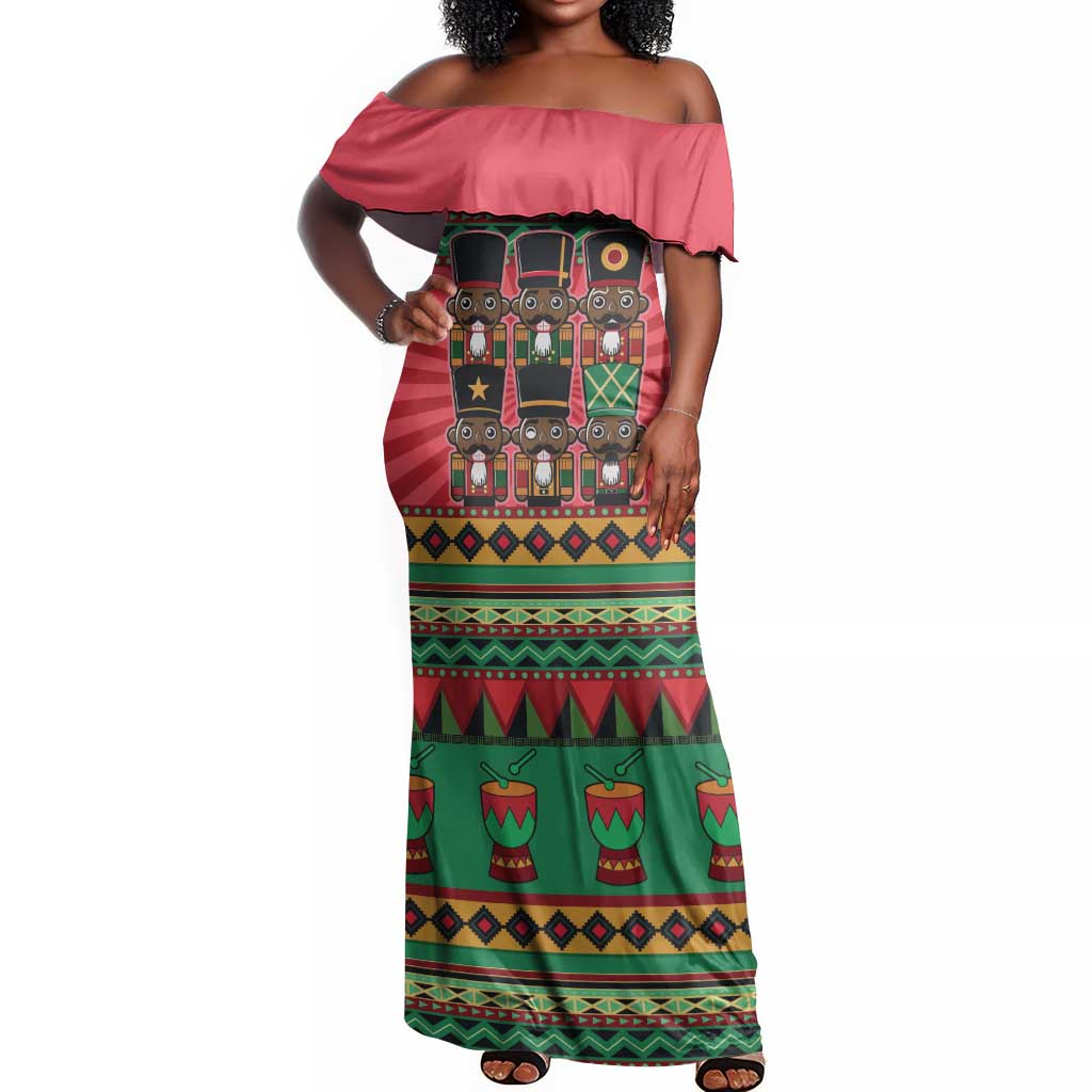 Black Nutcrackers Off Shoulder Maxi Dress Afro Christmas