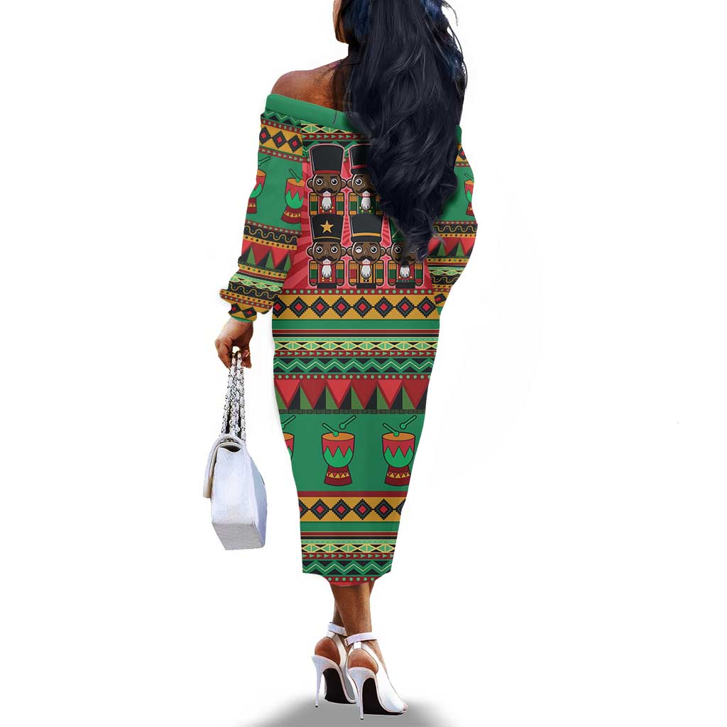 Black Nutcrackers Off The Shoulder Long Sleeve Dress Afro Christmas