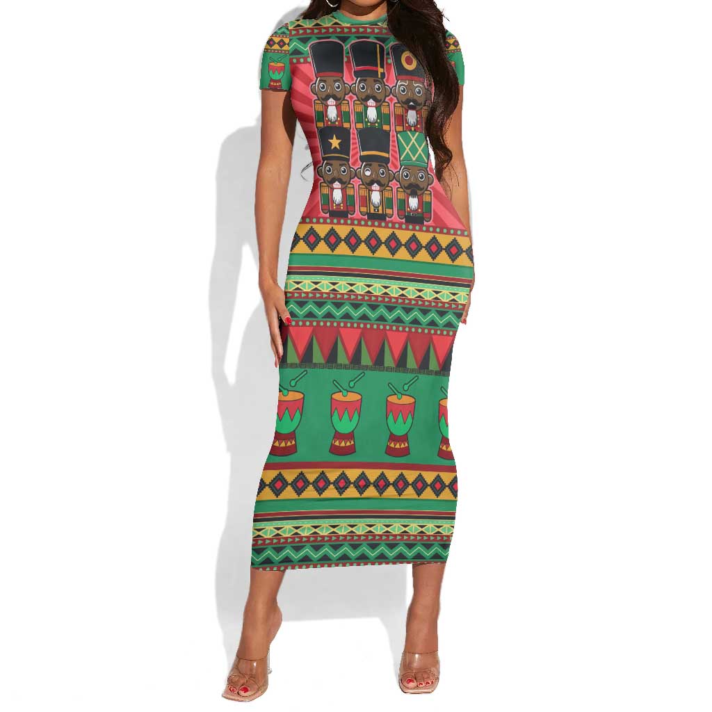 Black Nutcrackers Short Sleeve Bodycon Dress Afro Christmas DT03