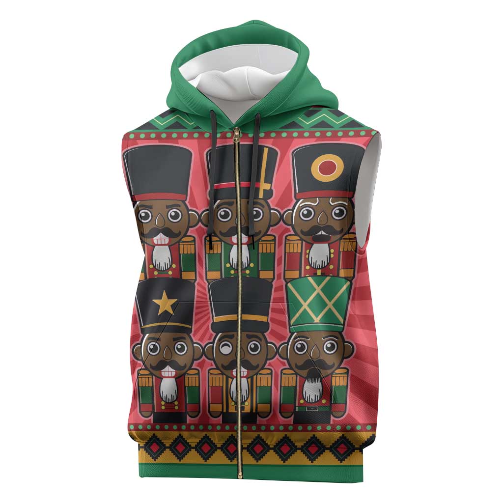 Black Nutcrackers Sleeveless Zip Hoodie Afro Christmas - African Pride
