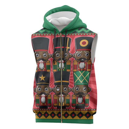 Black Nutcrackers Sleeveless Zip Hoodie Afro Christmas - African Pride