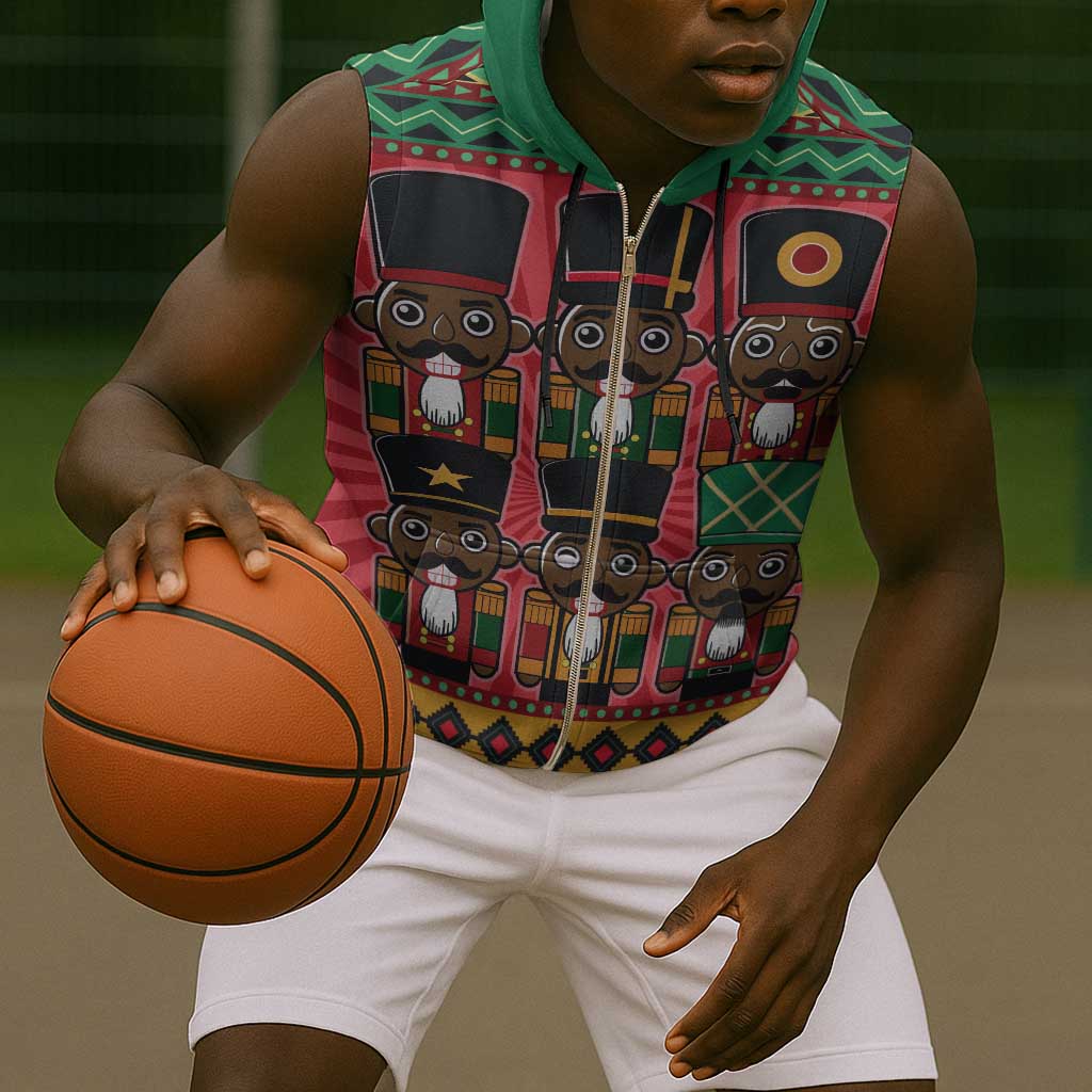 Black Nutcrackers Sleeveless Zip Hoodie Afro Christmas - African Pride
