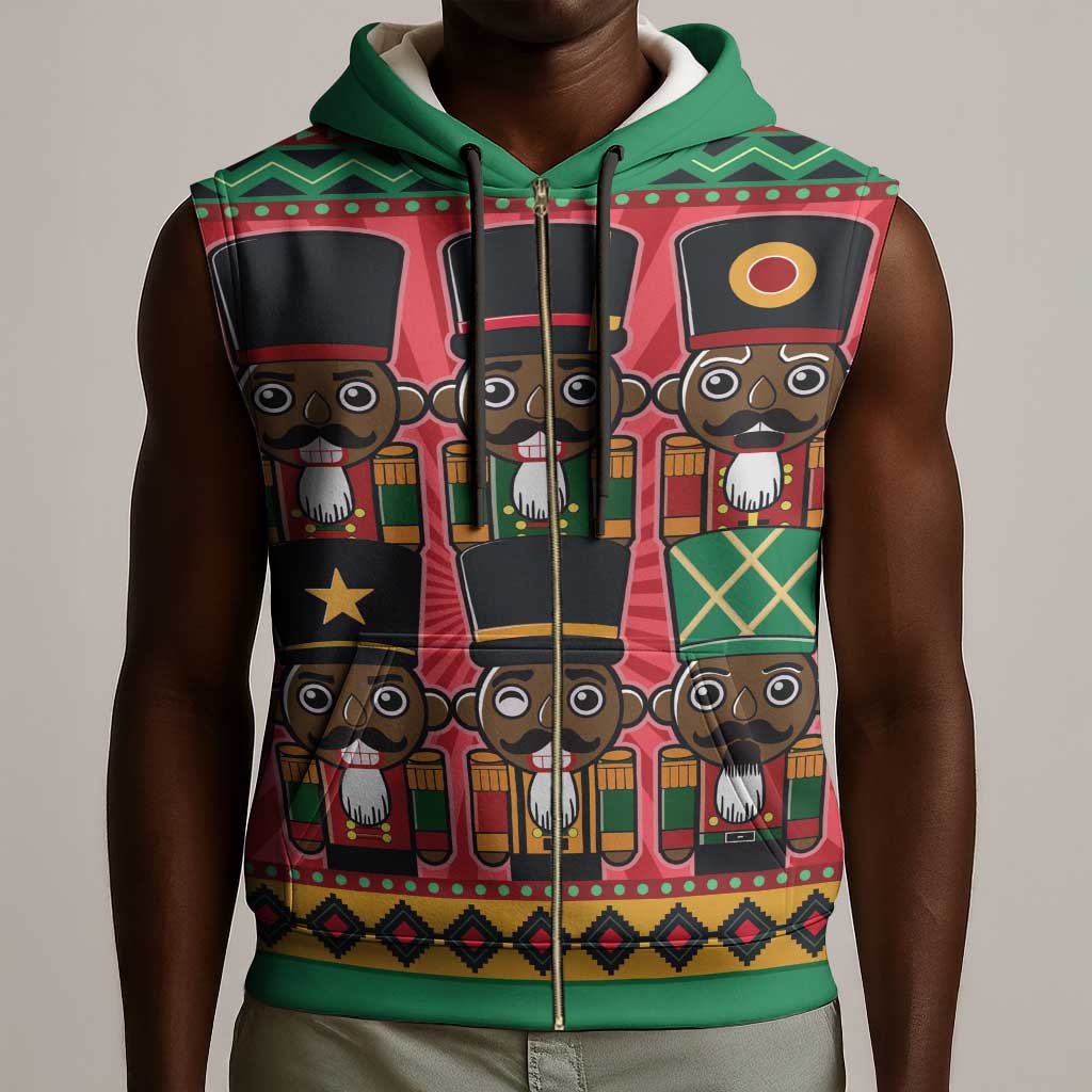 Black Nutcrackers Sleeveless Zip Hoodie Afro Christmas - African Pride