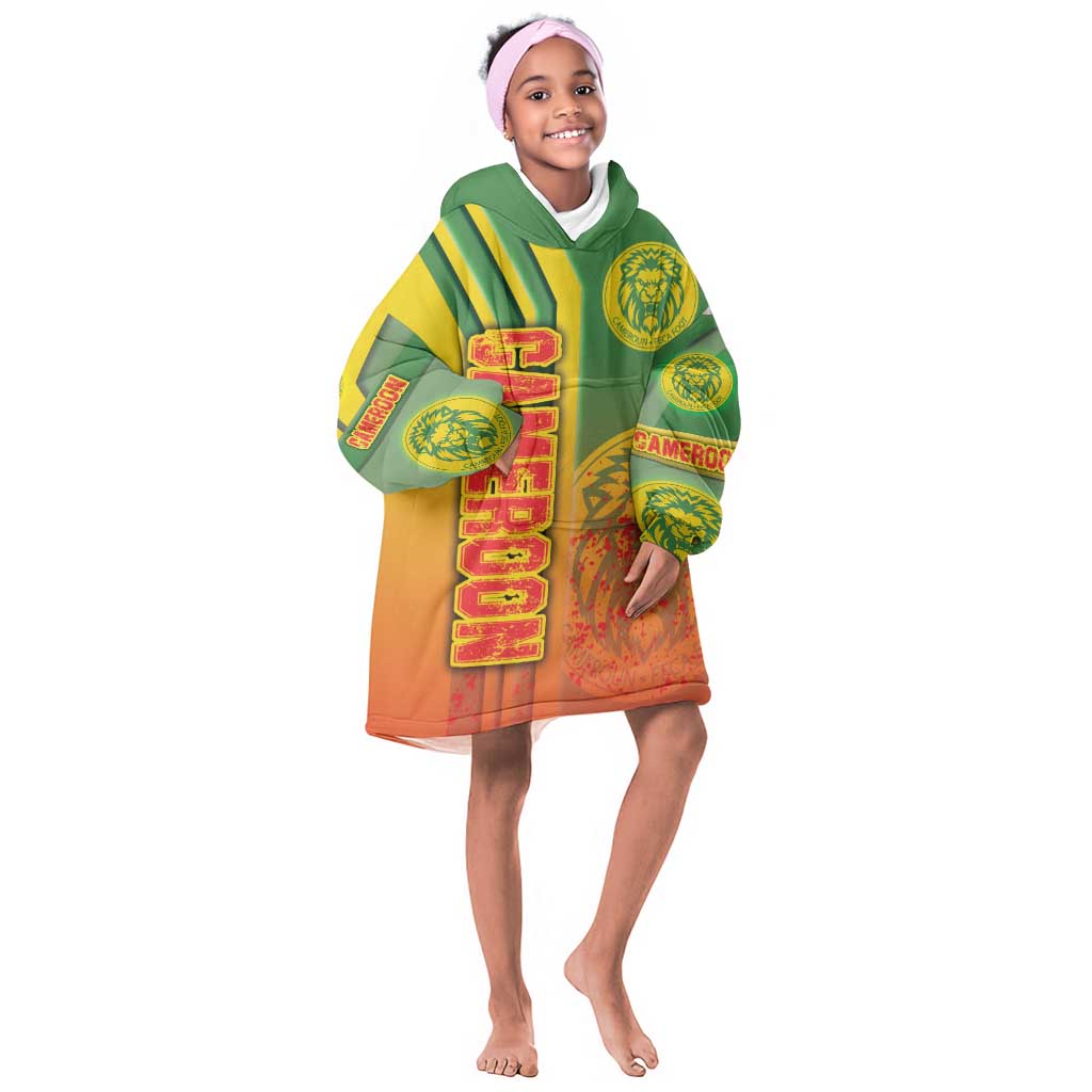 Cameroon Soccer Kid Wearable Blanket Hoodie Indomitable Lions Football - Road To Champion