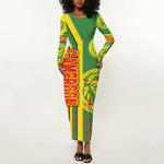 Cameroon Soccer Long Sleeve Bodycon Dress Indomitable Lions Football - Road To Champion DT03