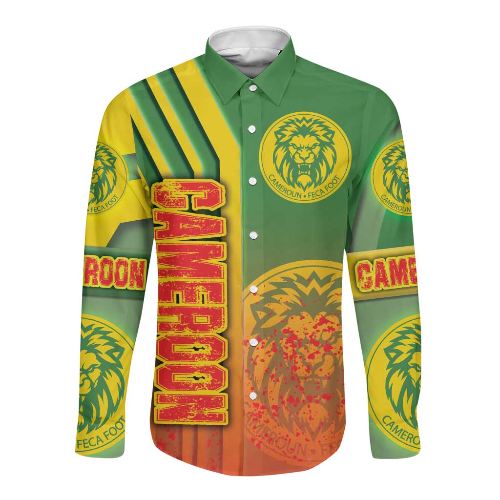Cameroon Soccer Long Sleeve Button Shirt Indomitable Lions Football - Road To Champion
