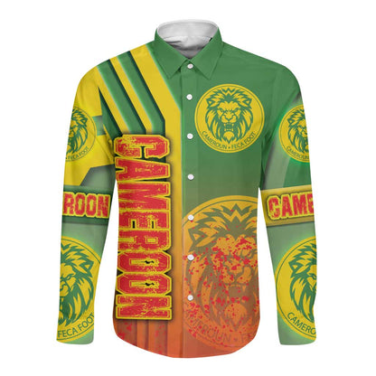 Cameroon Soccer Long Sleeve Button Shirt Indomitable Lions Football - Road To Champion