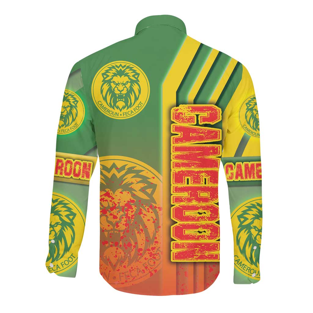 Cameroon Soccer Long Sleeve Button Shirt Indomitable Lions Football - Road To Champion