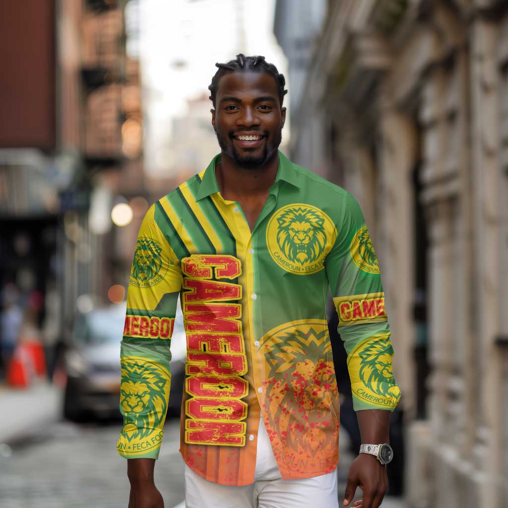 Cameroon Soccer Long Sleeve Button Shirt Indomitable Lions Football - Road To Champion