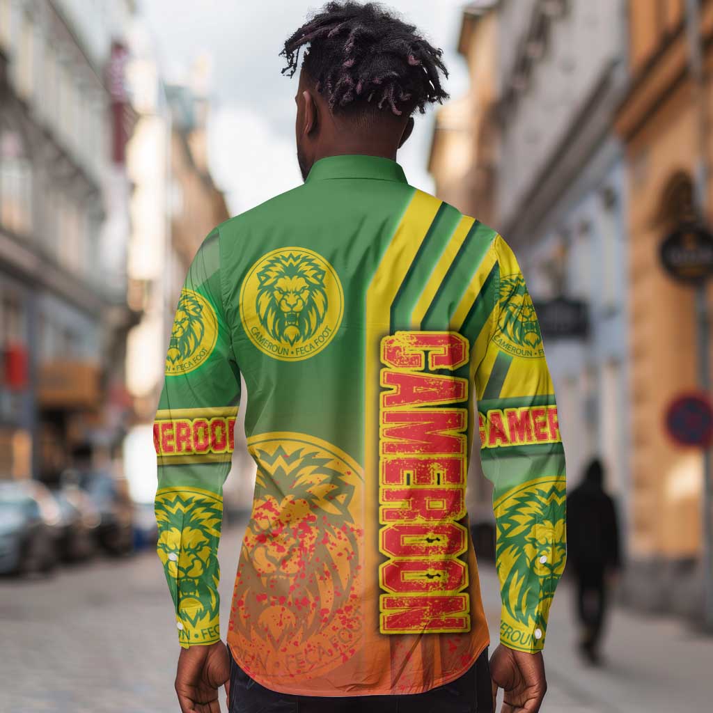 Cameroon Soccer Long Sleeve Button Shirt Indomitable Lions Football - Road To Champion