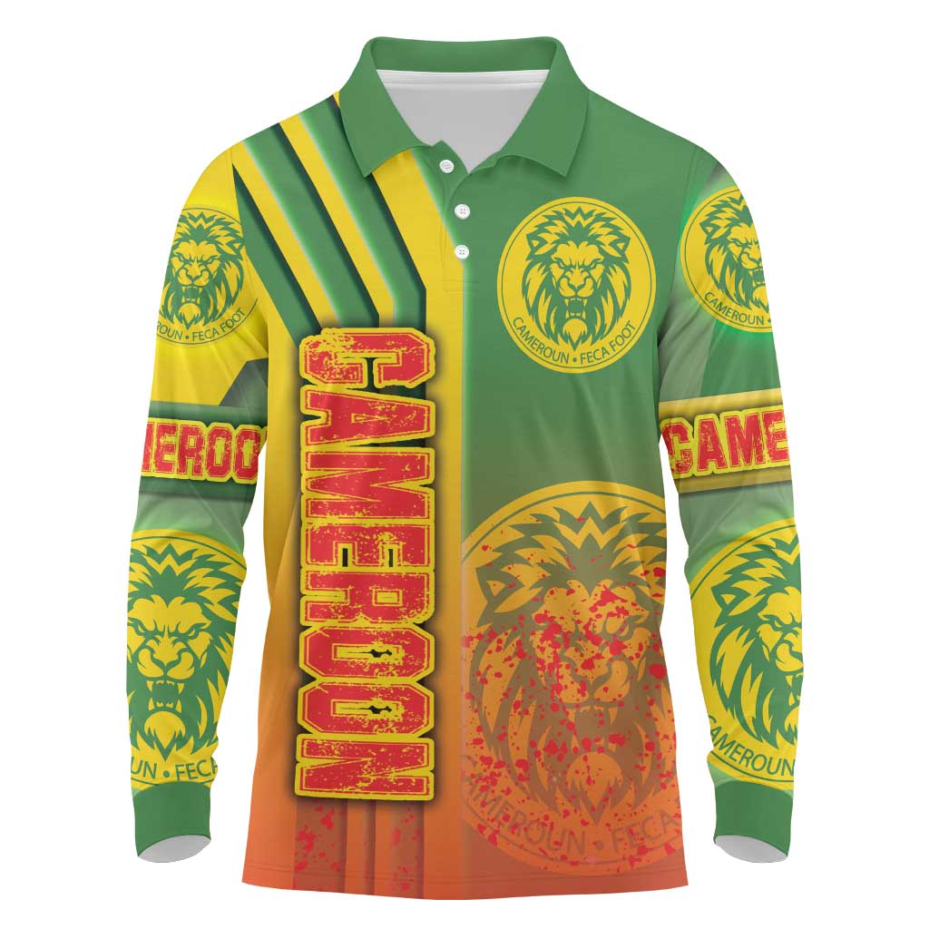 Cameroon Soccer Long Sleeve Polo Shirt Indomitable Lions Football - Road To Champion