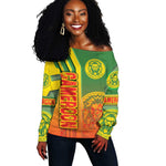 Cameroon Soccer Off Shoulder Sweater Indomitable Lions Football - Road To Champion