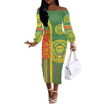 Cameroon Soccer Off The Shoulder Long Sleeve Dress Indomitable Lions Football - Road To Champion