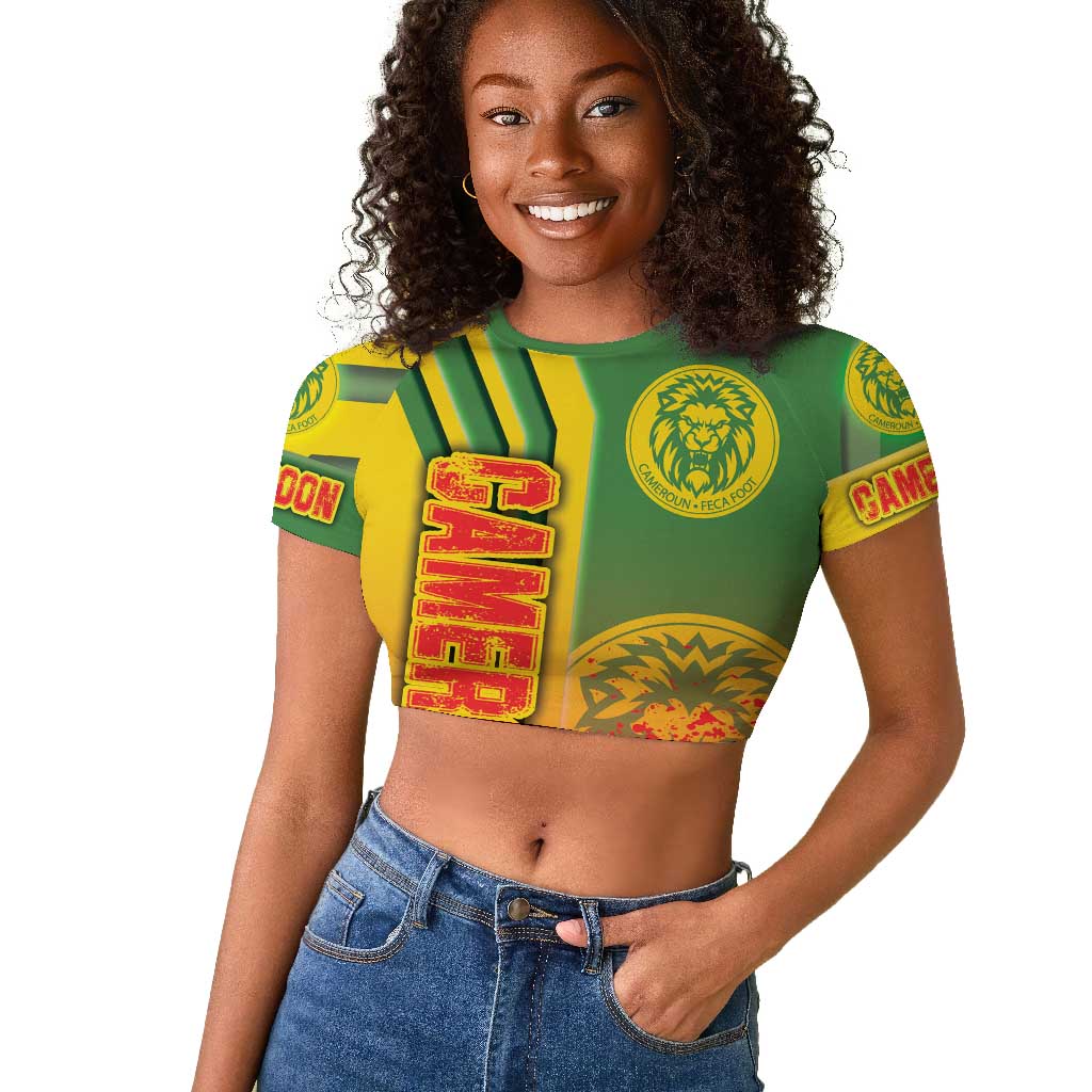 Cameroon Soccer Raglan Cropped T shirt Indomitable Lions Football - Road To Champion