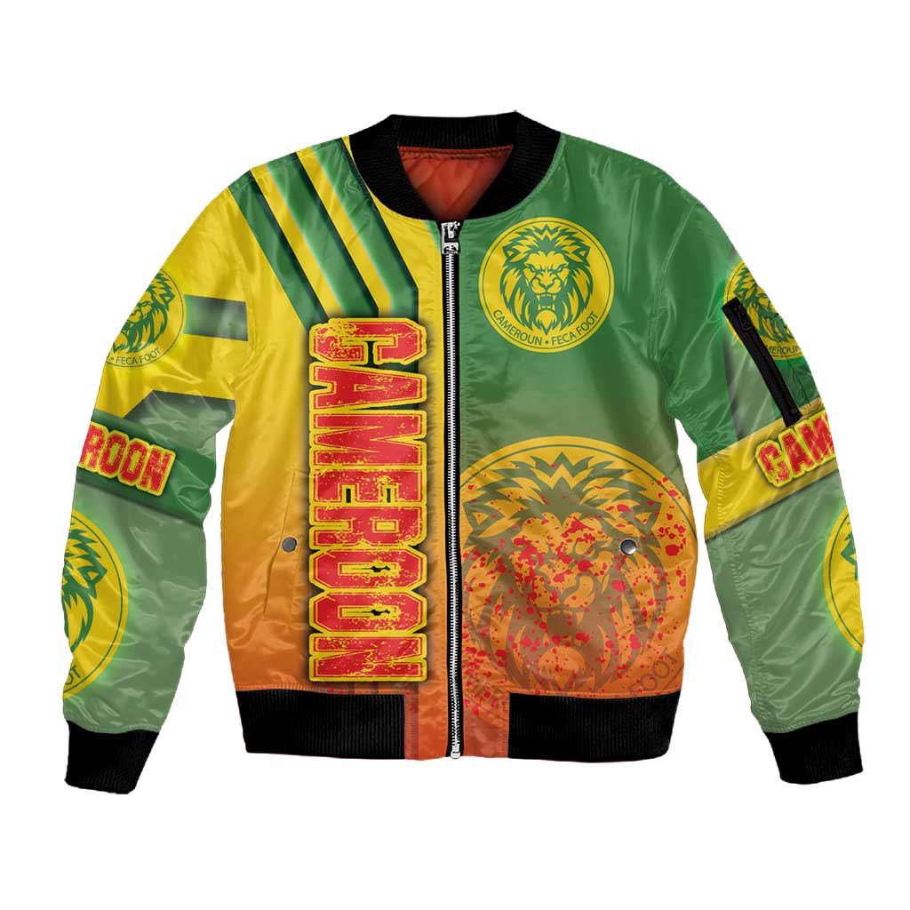 Cameroon Soccer Sleeve Zip Bomber Jacket Indomitable Lions Football - Road To Champion
