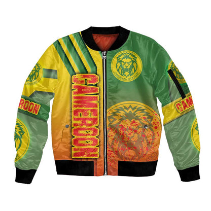 Cameroon Soccer Sleeve Zip Bomber Jacket Indomitable Lions Football - Road To Champion