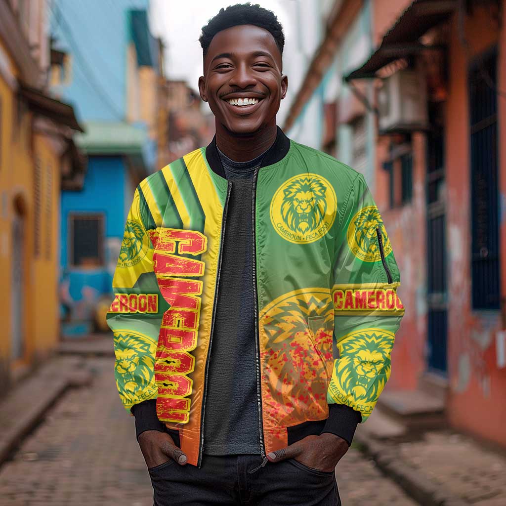 Cameroon Soccer Sleeve Zip Bomber Jacket Indomitable Lions Football - Road To Champion