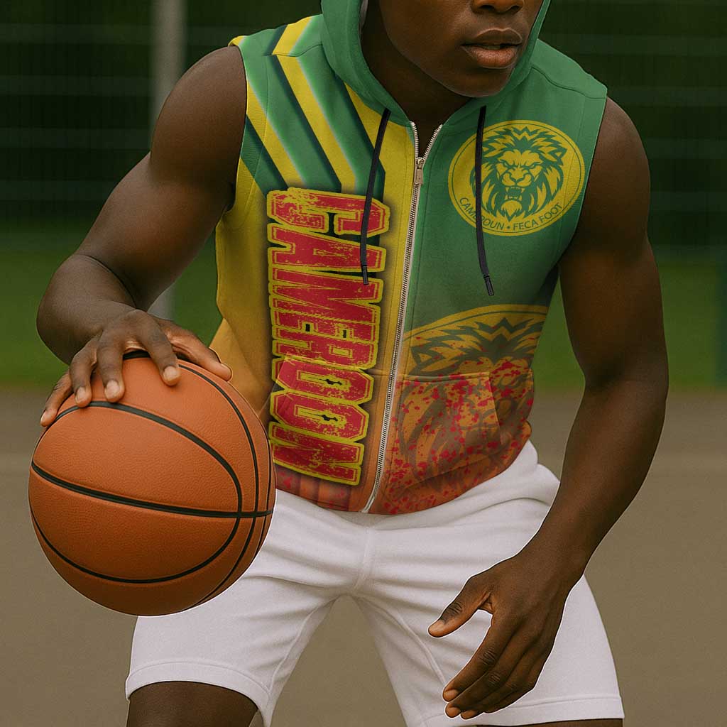 Cameroon Soccer Sleeveless Zip Hoodie Indomitable Lions Football - Road To Champion - African Pride
