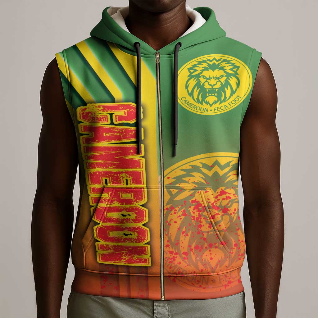 Cameroon Soccer Sleeveless Zip Hoodie Indomitable Lions Football - Road To Champion - African Pride